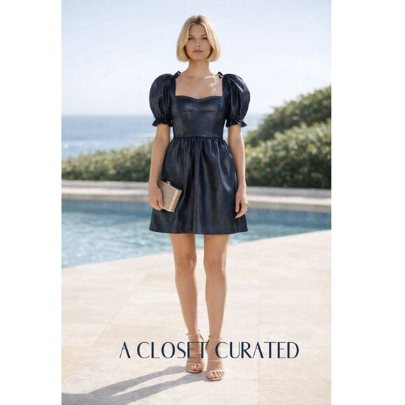 Saloni Rachel D Metallic Mini Dress 4 Blue NWT